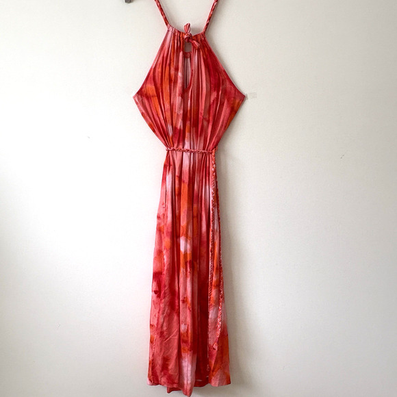 Tommy Bahama Halter Maxi Dress Small Orange Tie Dye Coastal Beachy - Picture 1 of 5